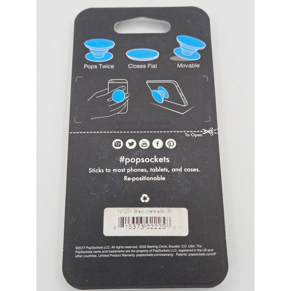 PopSockets Phone Grip and Stand Black Marble 101251 New - Picture 2 of 2